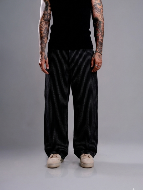 Stripe Pantalón Wide Baggy Negro