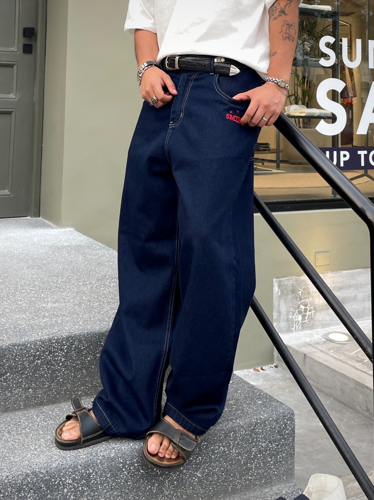 Raw Pantalón Wide Baggy Azul